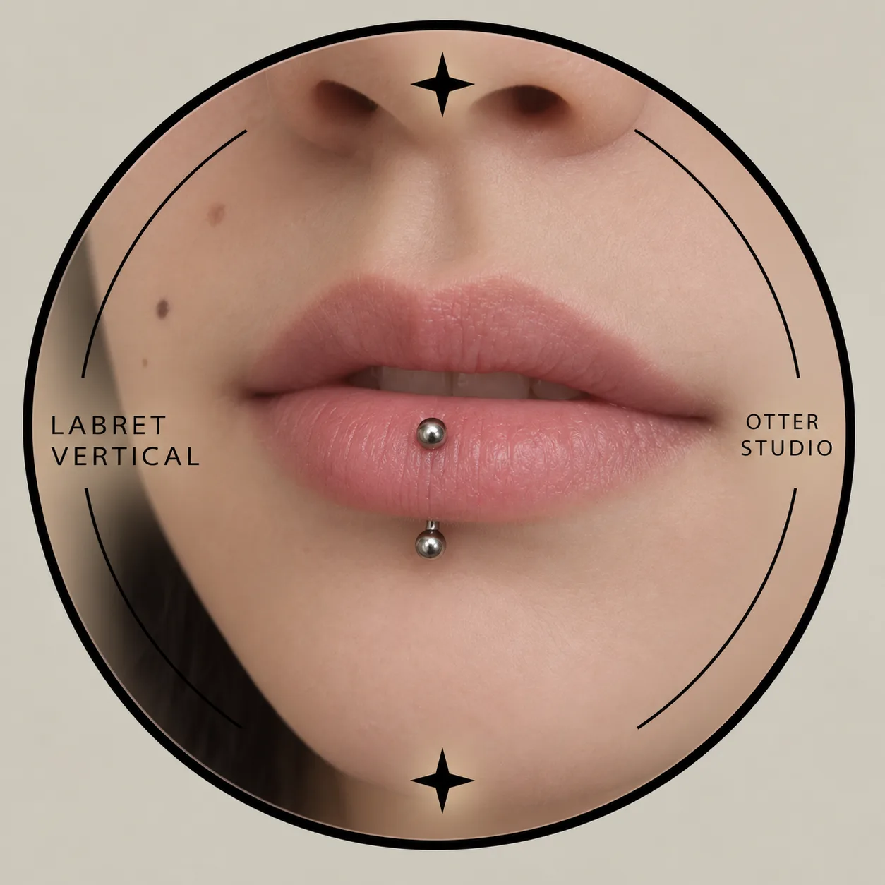Referencia de Labret vertical con joyería BÁSICA de acero quirúrgico o titanio