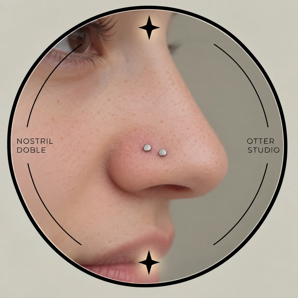 Referencia de Nostril doble mismo lado  con joyería BÁSICA de acero quirúrgico o titanio